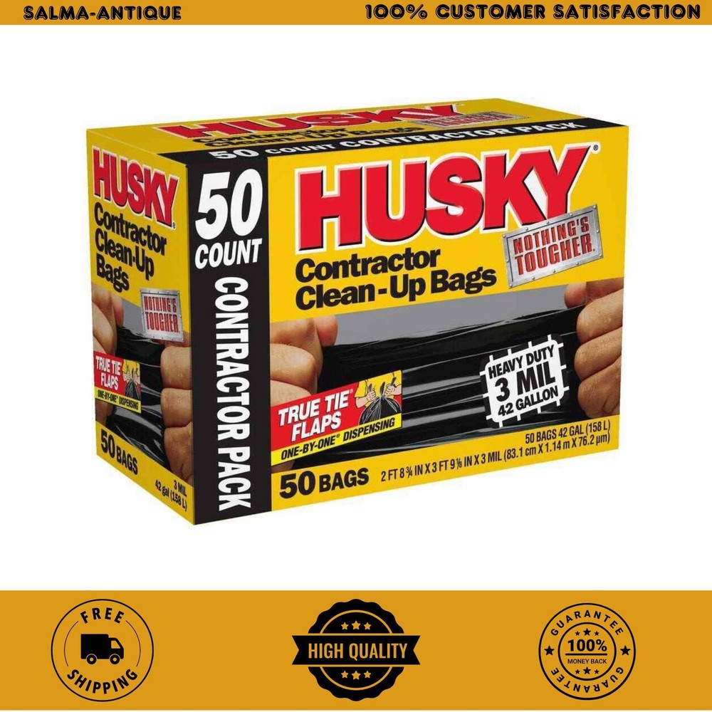 HUSKY 42 Gallon Heavy Duty Construction Garbage Trash Contractor Bags (50-Count)