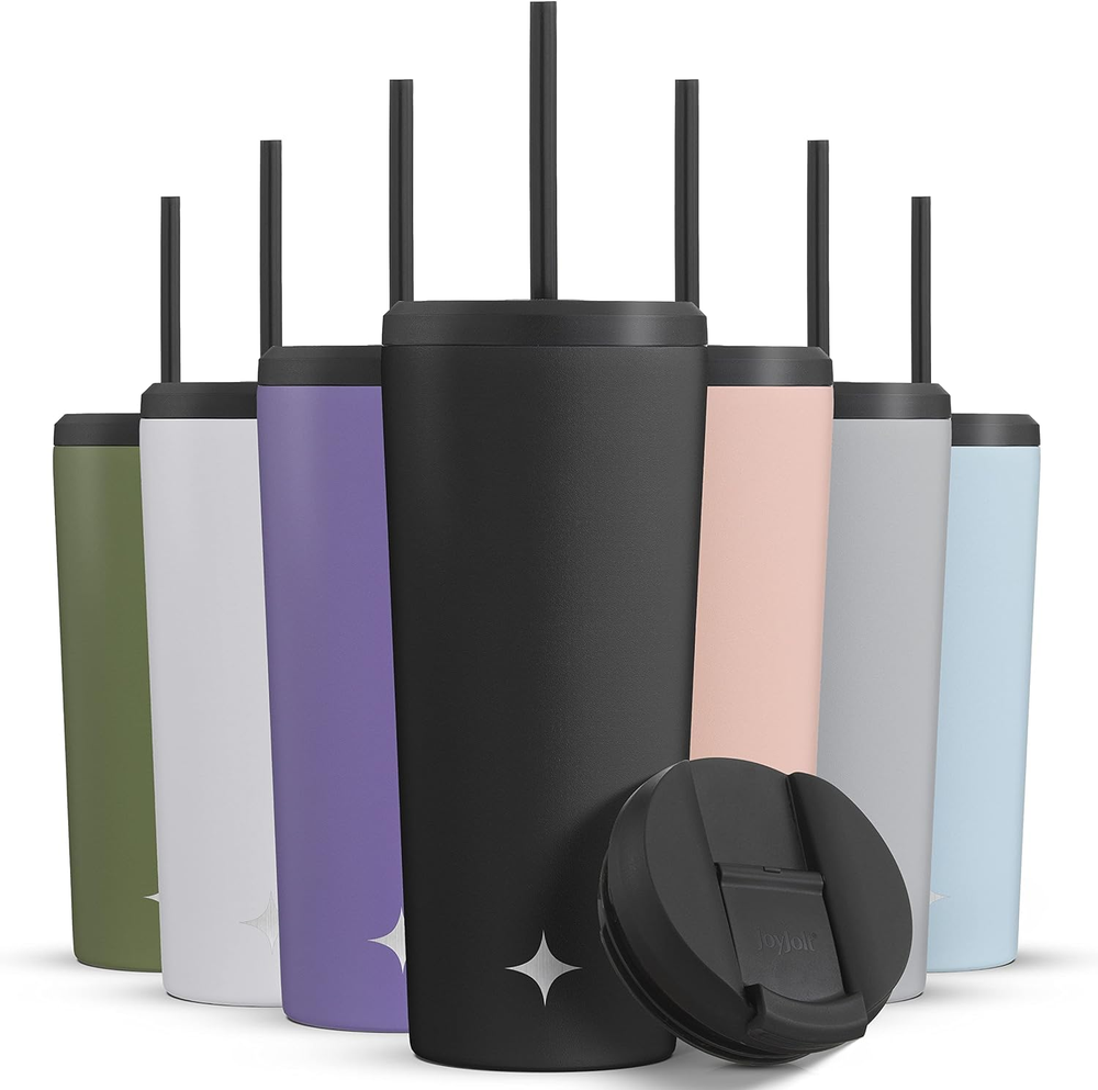 24 Oz Vacuum Insulated Tumbler with Lid & Straw - Pack of 2 Double Wall Stainless Steel