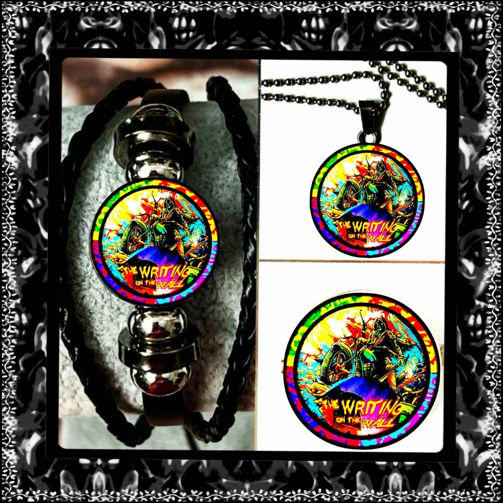 Iron Maiden The Writing on the Wall Bracelet Necklace Pin Set