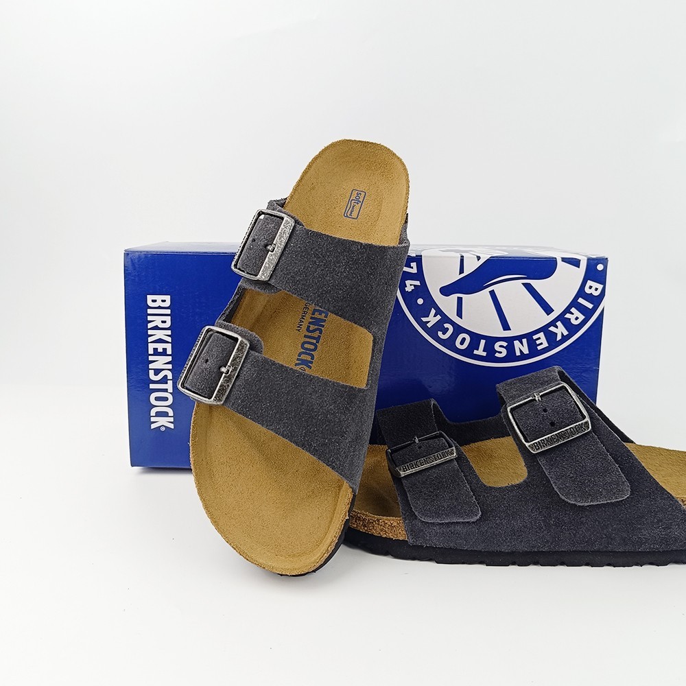 Birkenstock Arizona Soft Footbed Velvet Gray Shoes Suede Leather Sandals Unisex