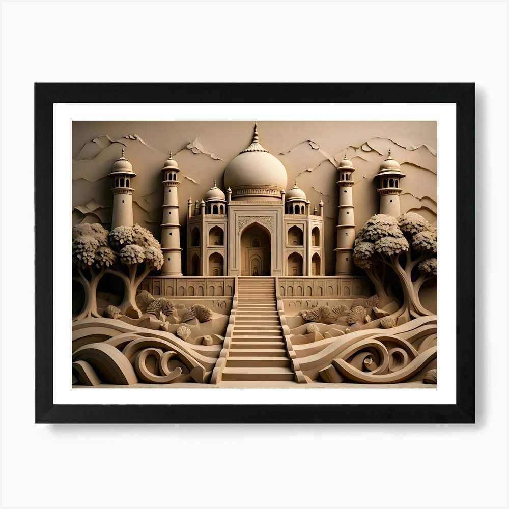 Taj Mahal Sand Sculpture With Trees Framed Wall Art Poster Canvas Print Picture