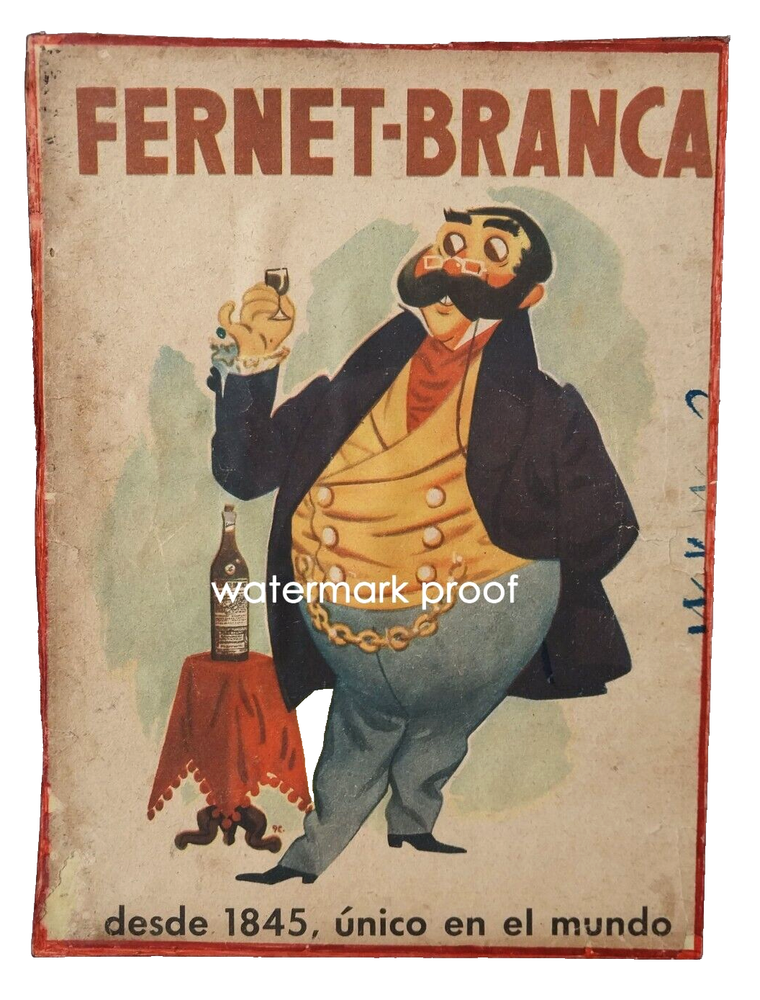 Vintage 1950 Fernet Branca Argentina Ad Poster Gentleman Style Sign