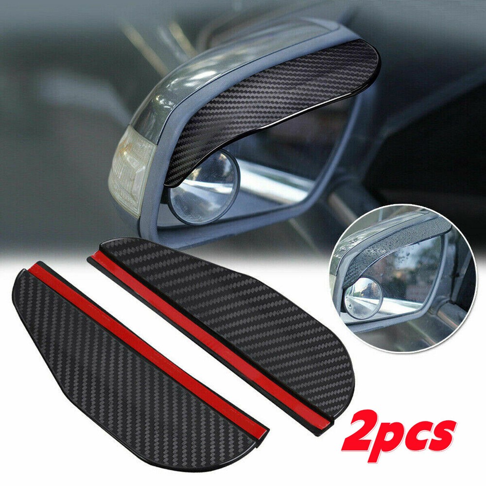 2 Piece Pack Carbon Fiber Black Mirror Rain Visor Guard For Car Auto Accessories