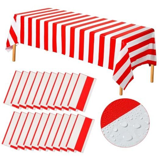 Red and White Striped Tablecloth Plastic Carnival Circus Table Cover 20