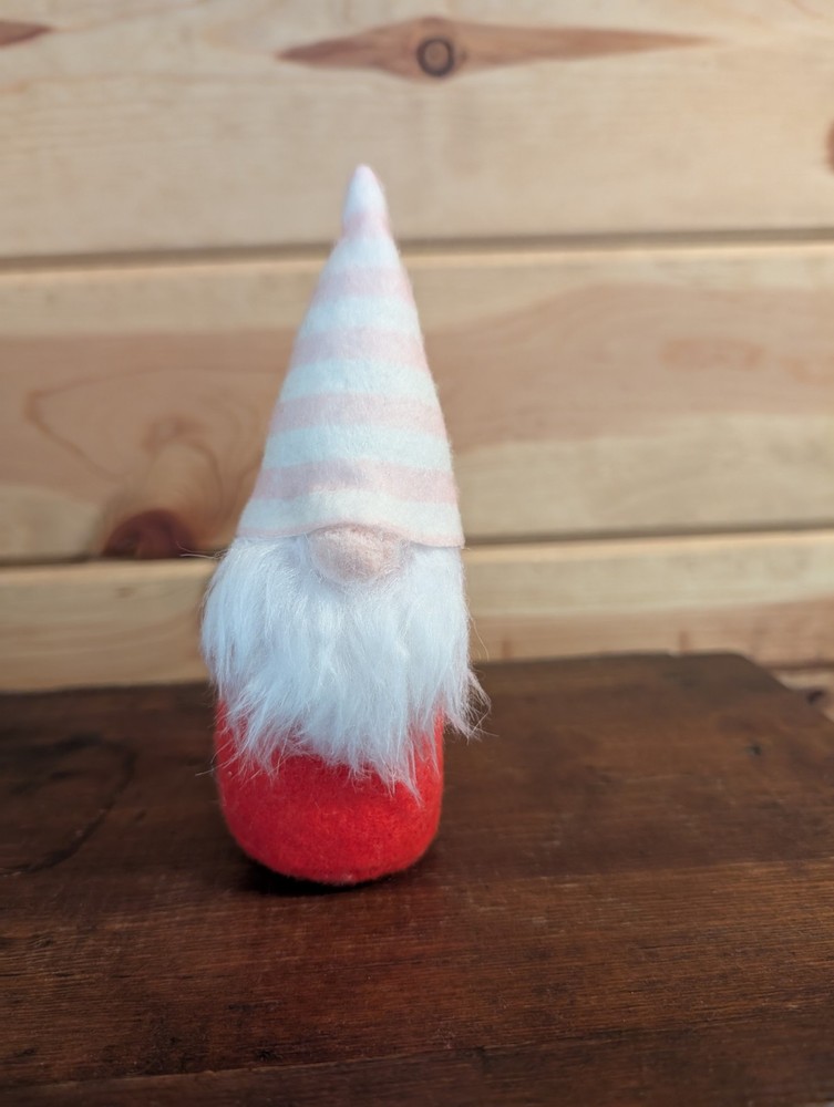 Valentine Gnome Red w' pink striped hat, 6 in. Self standing