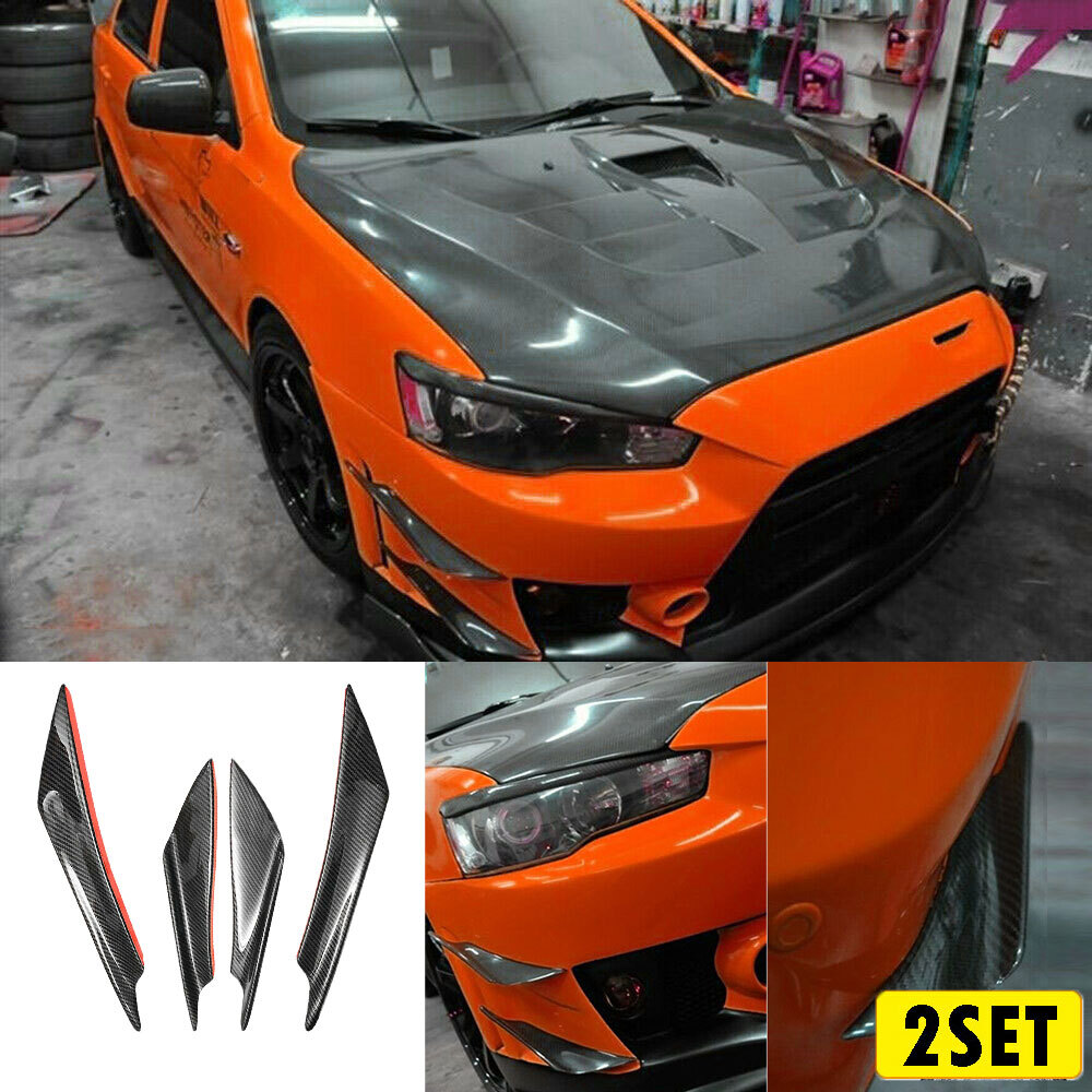 8PCS Bumper Fin Diffuser Canard Splitter Valence Spoiler Lip Glossy Carbon Fiber