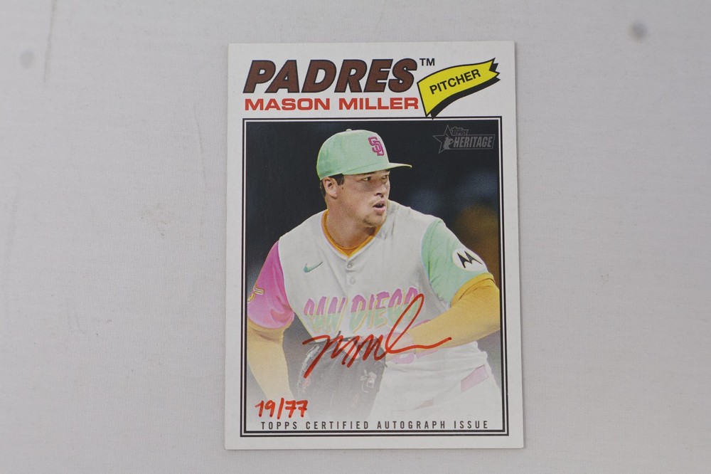 Mason Miller 2026 Topps Heritage Red Ink Real One Auto 19/77 #RGA-MM
