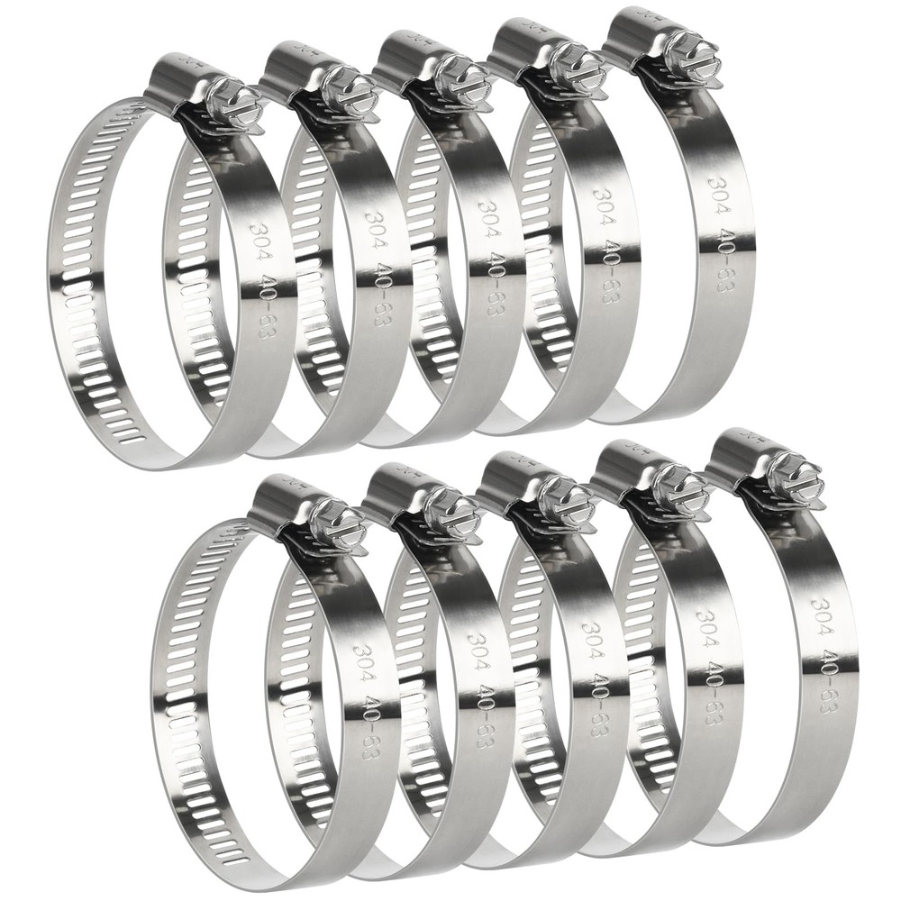 10 Pcs 2.5 Inch Adjustable Stainless Steel Duct Pipe Clamps for Automotive
