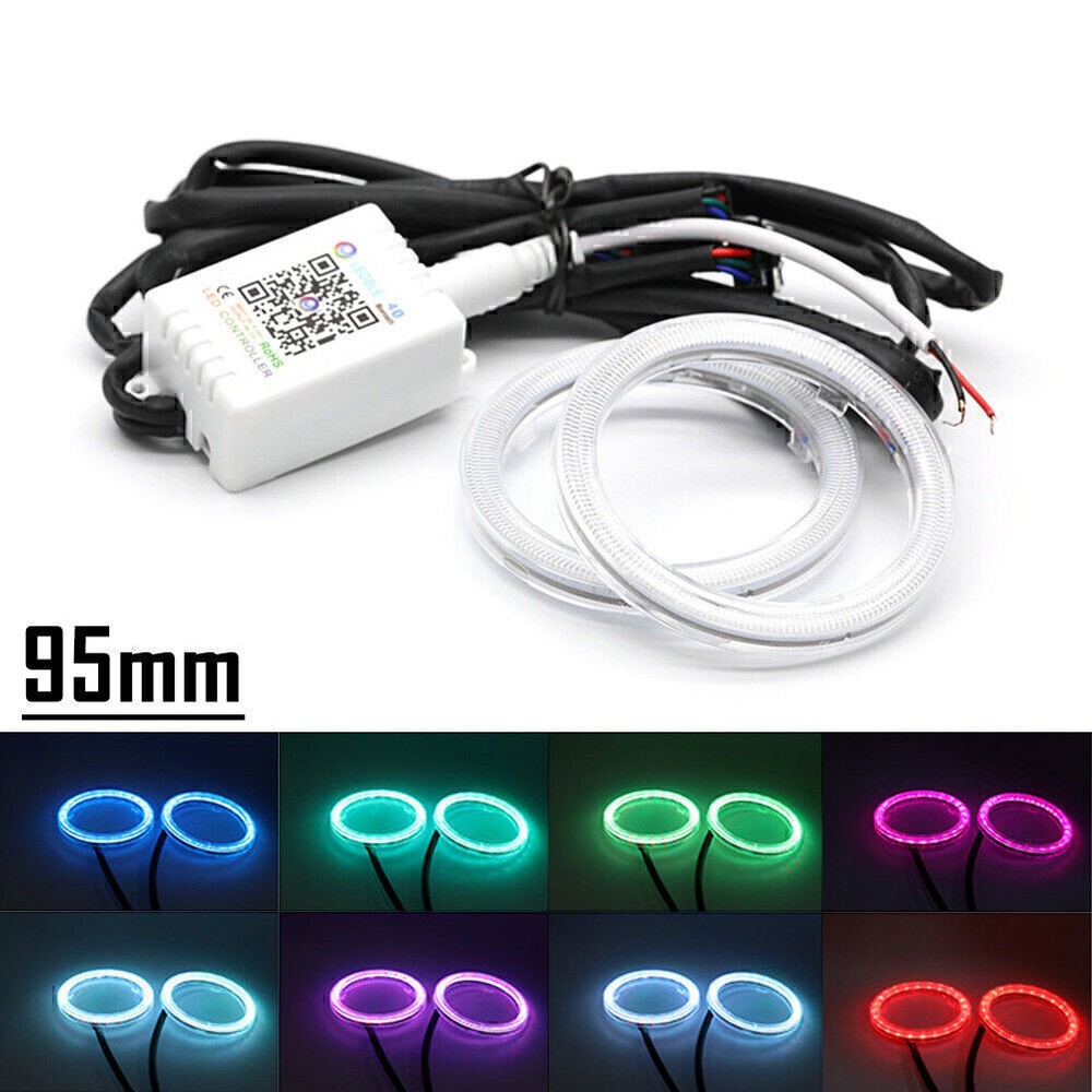 2X RGB Colorful COB Car Headlight Angel Eyes Light LED Halo Rings Lamp Kit 95MM
