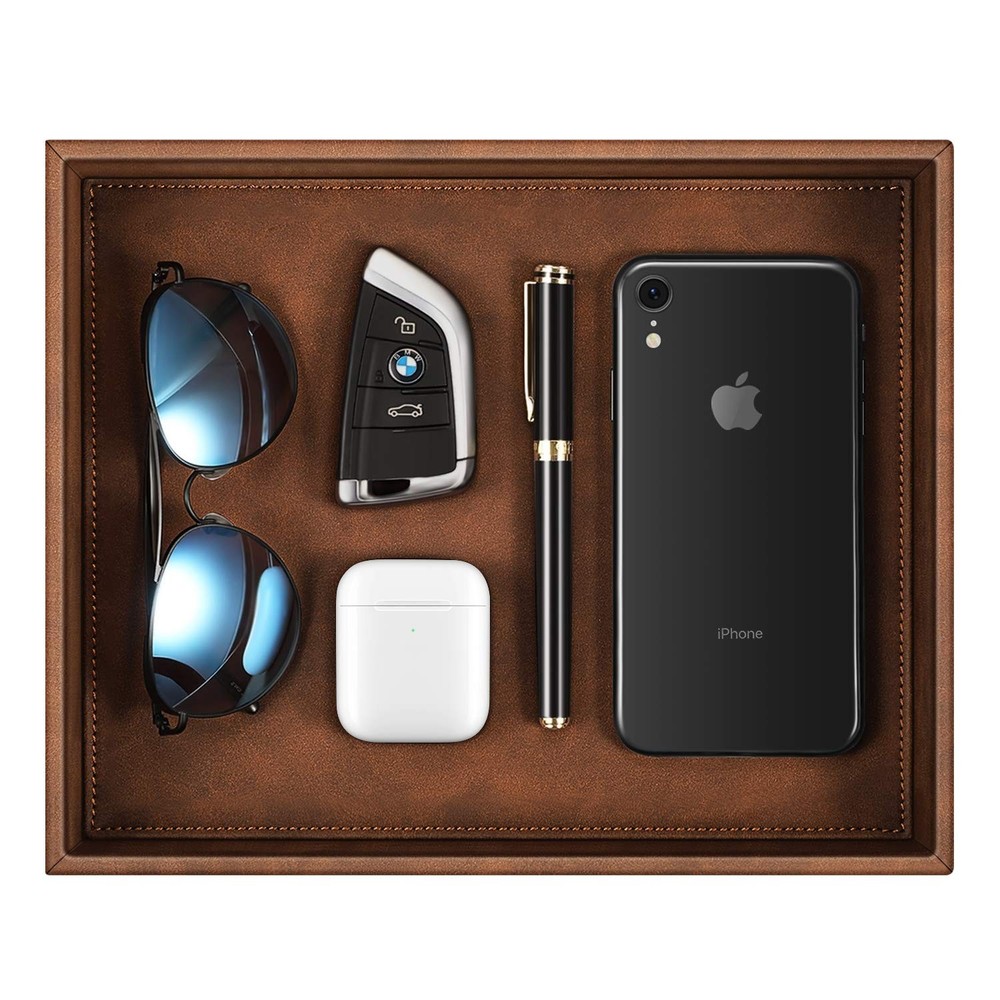 SITHON Leather Valet Tray Desk Organizer for Keys Jewelry Bedside Vanity