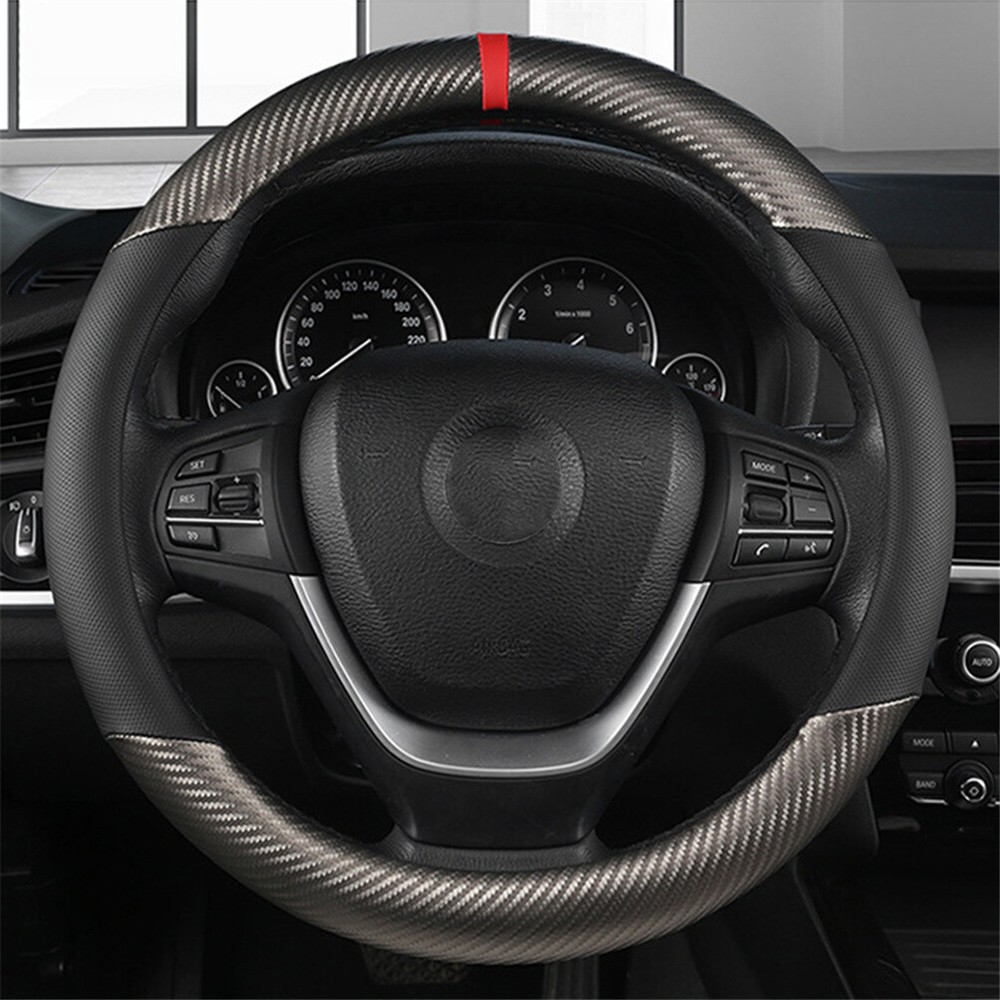 Universal Car Steering Wheel Cover 15''Carbon Fiber Perforated Leather Interior
