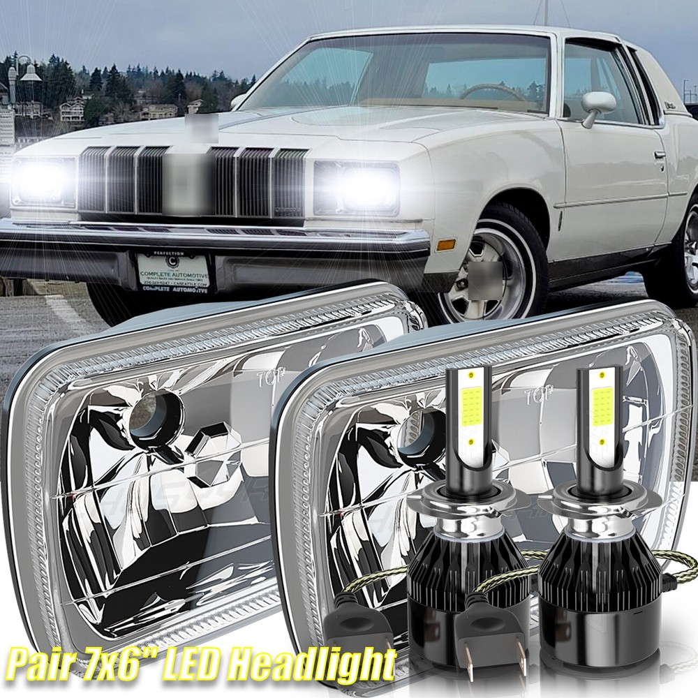 Pair 7x6inch Square Led Halo Headlights for O-ldsmobile Cutlass Supreme 1978-79
