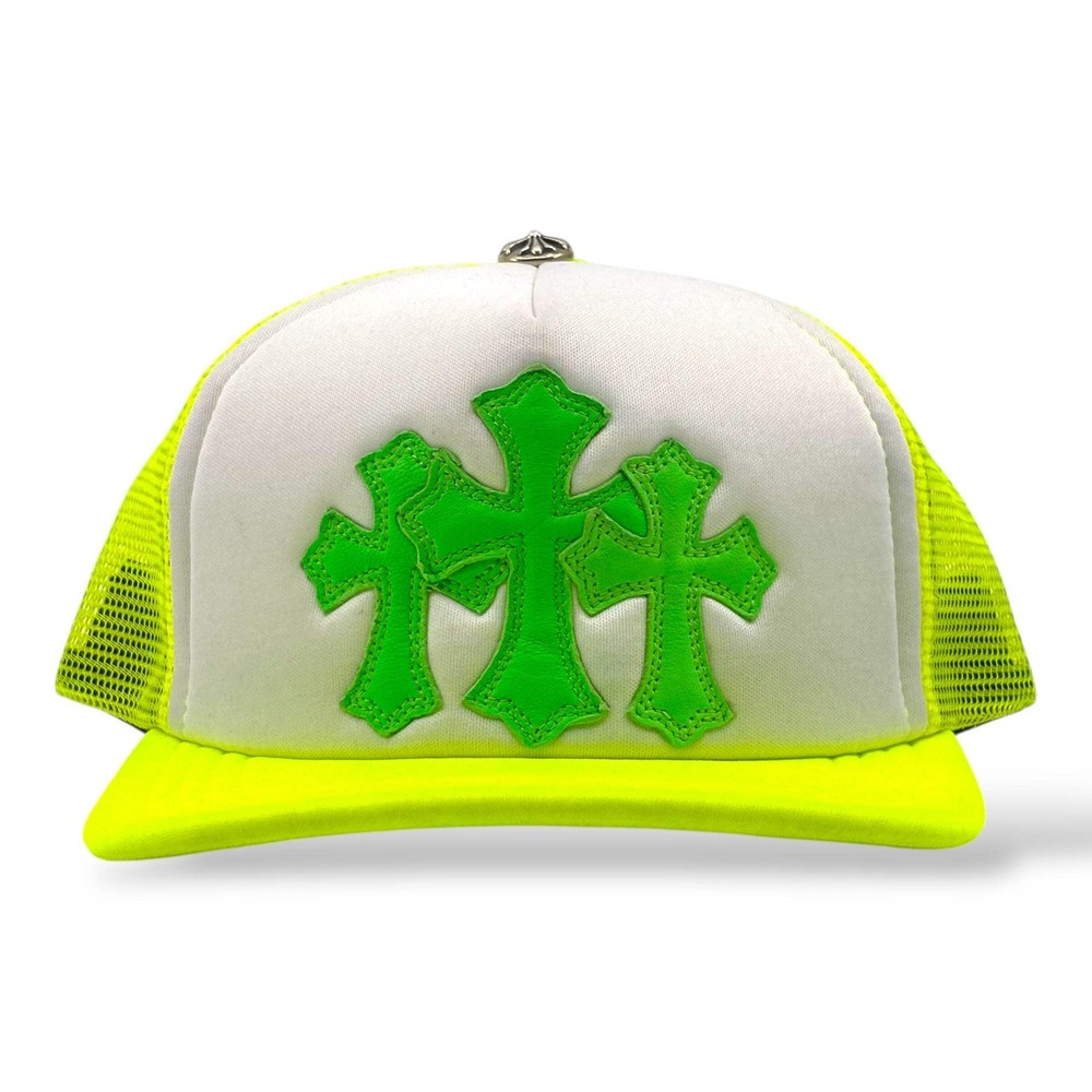 Chrome Hearts Cemetery Cross Trucker Hat Neon Yellow