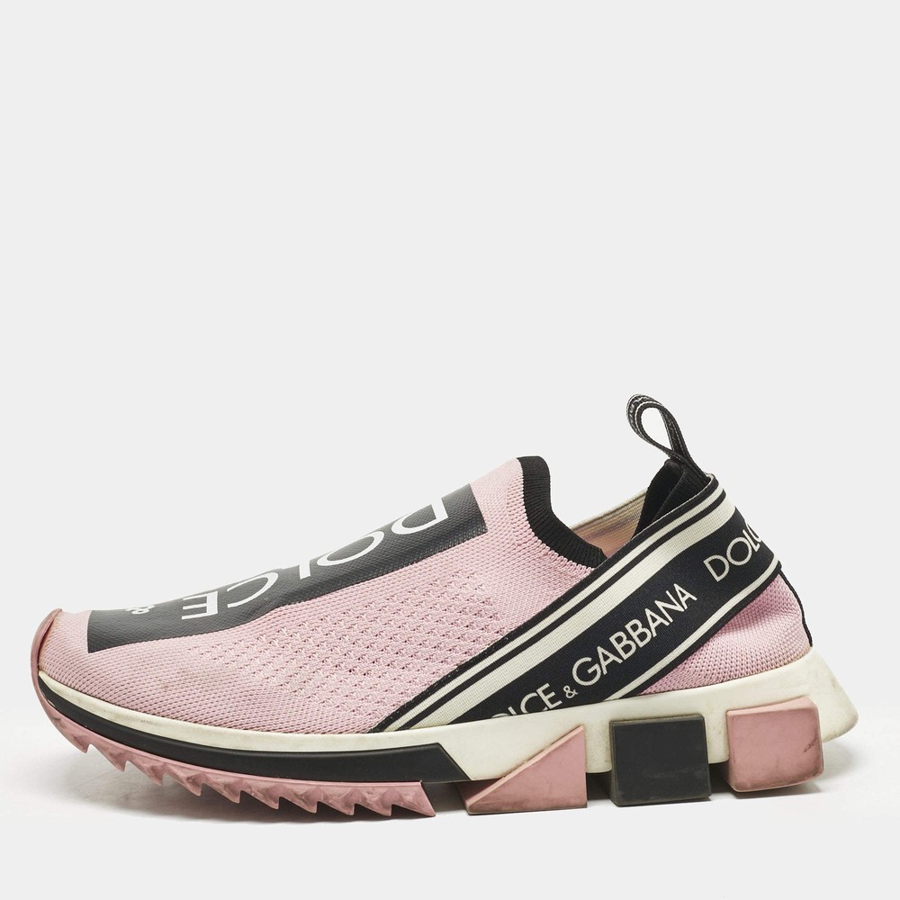 Dolce Gabbana Pink Knit Fabric Sorrento Slip On Sneakers Size 39.5