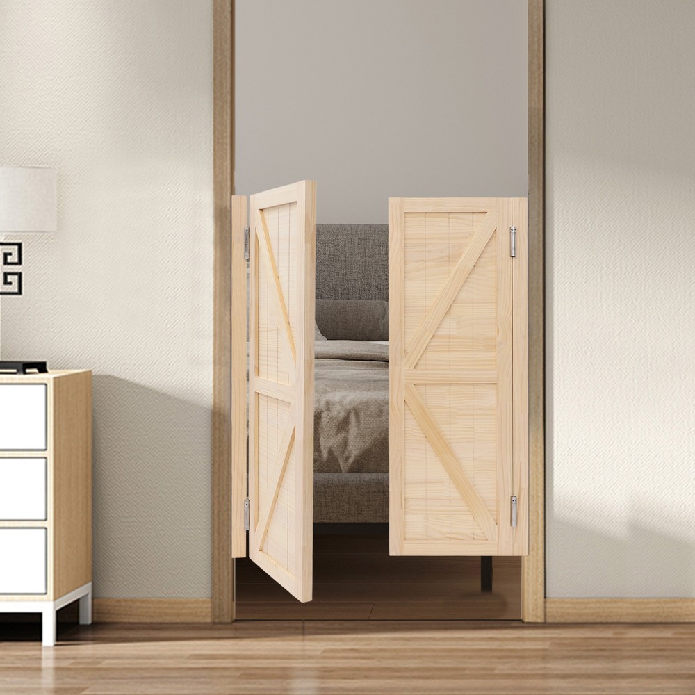 1 Pair Wooden Partition Door Auto Close Partition Doors with Hinges for Entrance