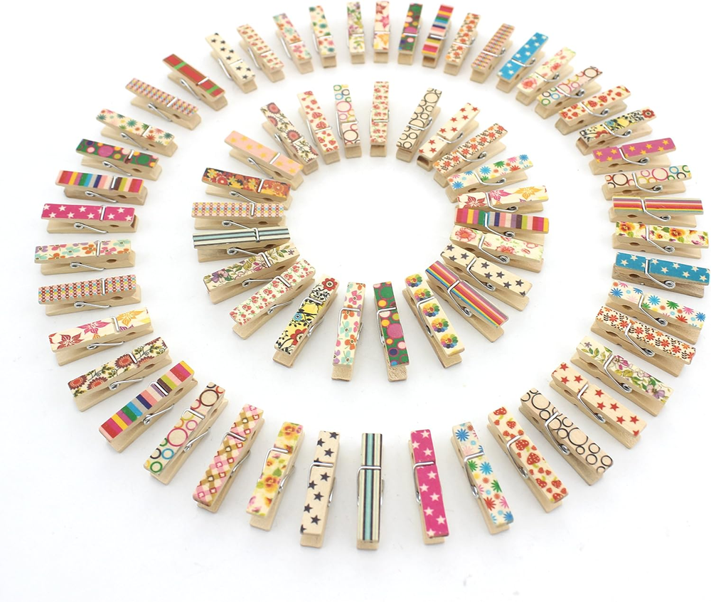 Mini Wooden Clothespins Photo Paper Peg Craft Clips, 100 Pack