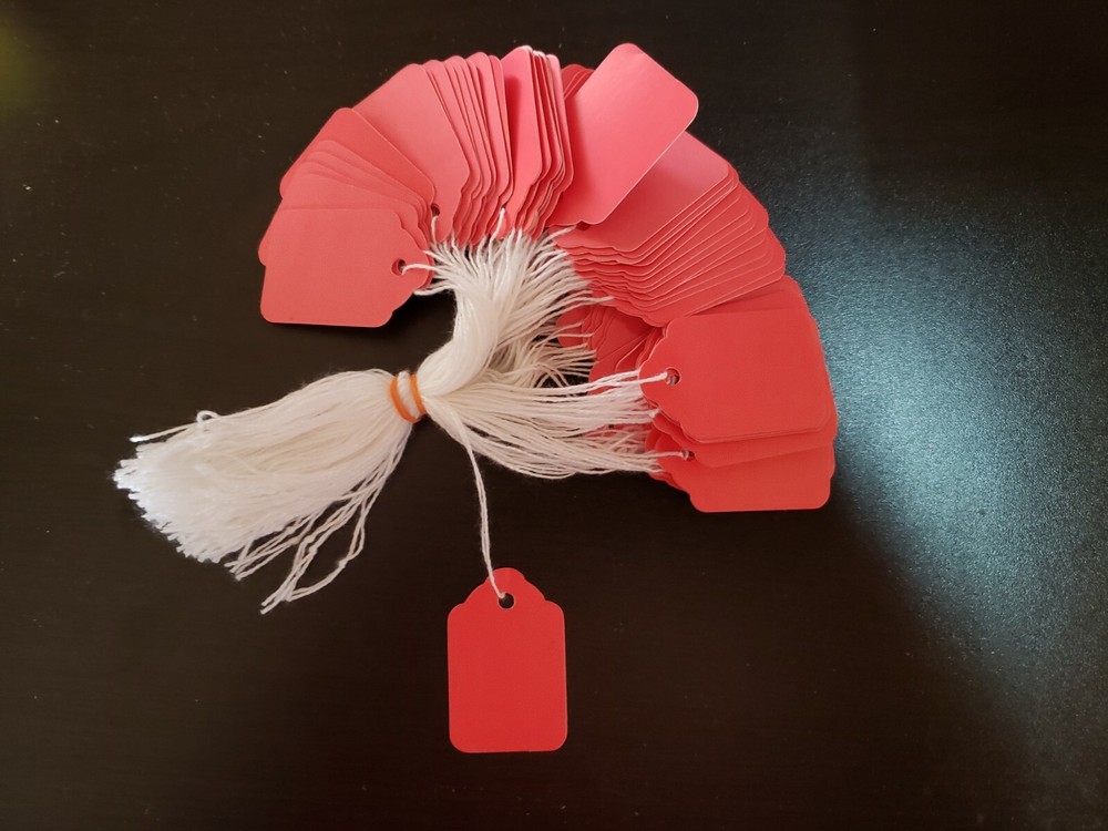 Red Merchandise Price Tags Retail String Strung Coupon Hang Label Blank #5 #8-image