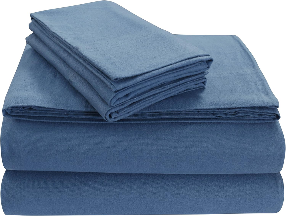 SOLFL170SSQUDB Solid 5-Ounce Flannel Extra Deep Pocket Dark Blue, Queen Sheet Se