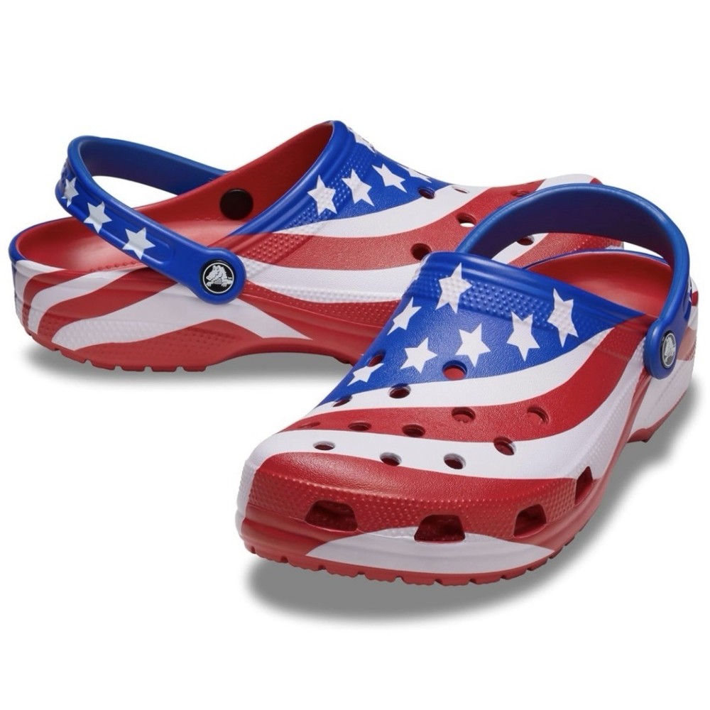 Crocs Classic Clog Sandal Summer USA Patriotic Red White Blue Mens Size 9 NEW
