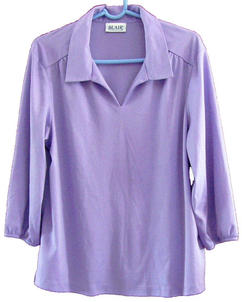 Blair V-Neck Polo Top in Lilac Lavender Polyester with 3/4 Sleeves