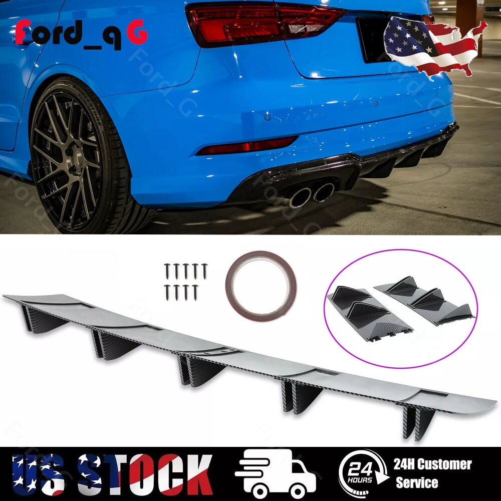 Fit Audi A3 A4 S3 S4 S5 B8 Rear Diffuser Carbon 10-Fin Bumper Splitter Spoiler
