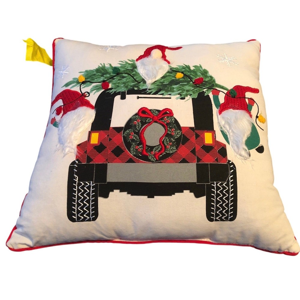 Christmas gnomes with jeep. throw pillow 18 x 17 fiberfill