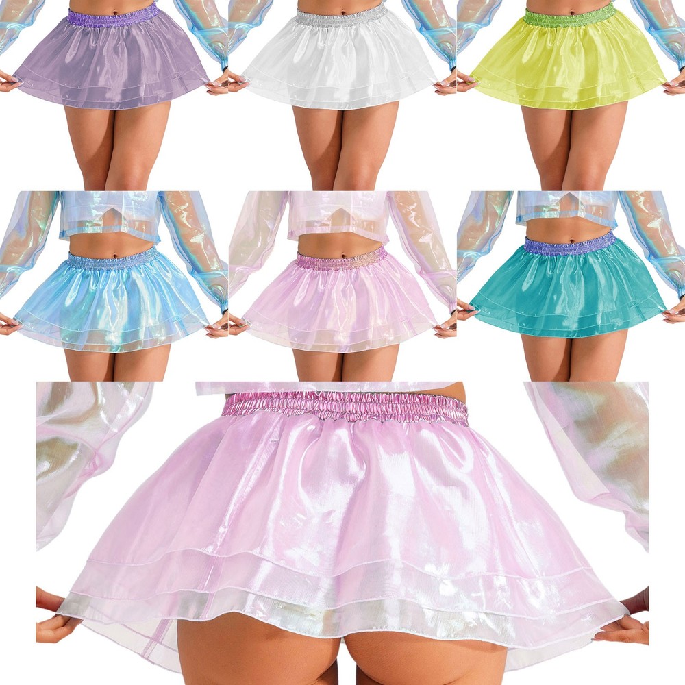 US Women's Mini Skirt Ruffled Flowy Tiered Skorts Sparkly Layered Miniskirts