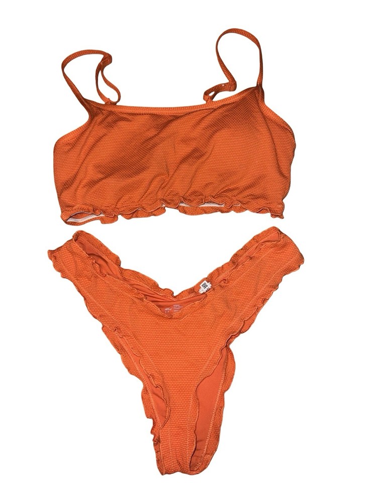Aerie Women's Swim Bikini Set Top &  Bottom Small Padded Top Scalloped Trim EUC
