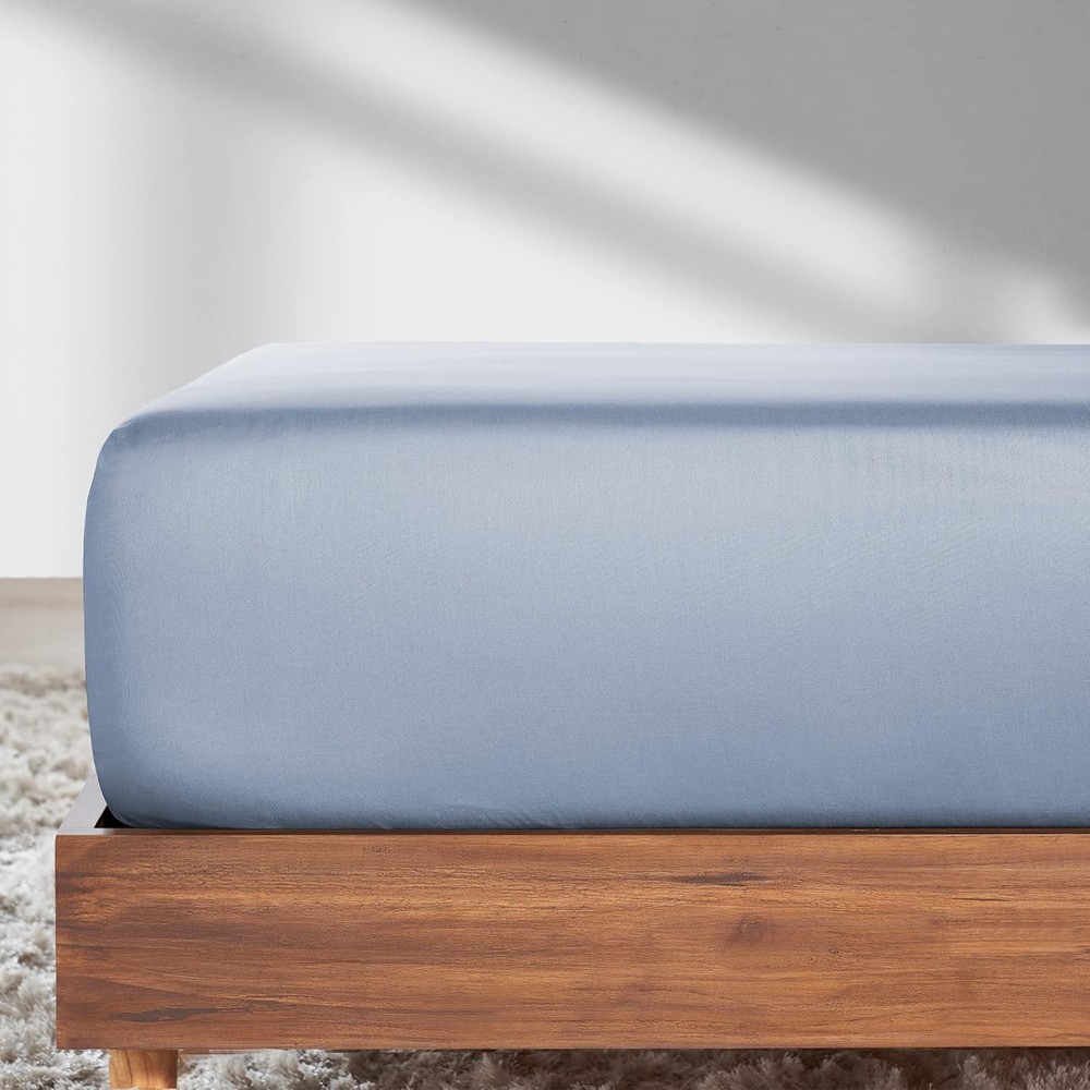 Twin Fitted Sheet Only, Soft 100% Cotton Sateen, Durable All-Around Elastic