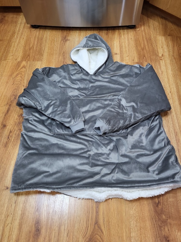 The Comfy Original Oversized Hoodie Sherpa-Lined Wearable Blanket in Cozy Gray One Size Fits All