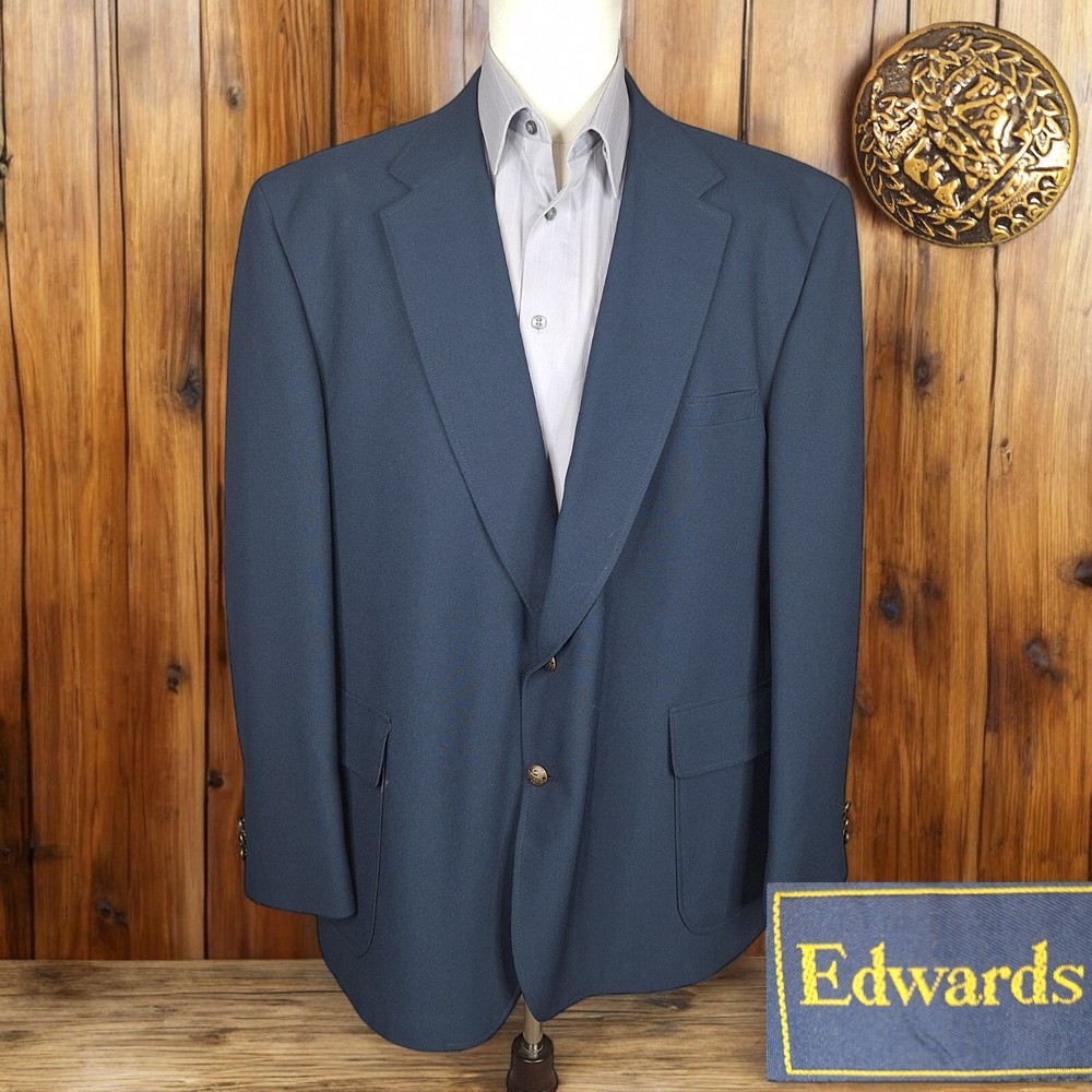 Vintage Edwards Blazer Jacket Mens 52R Blue with Bronze Buttons
