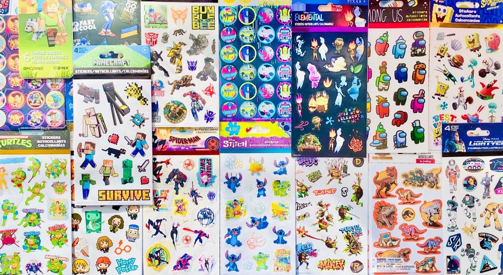 10 Full Sticker Sheets | Themed BOYS Minecraft Transformers Spiderman TMNT