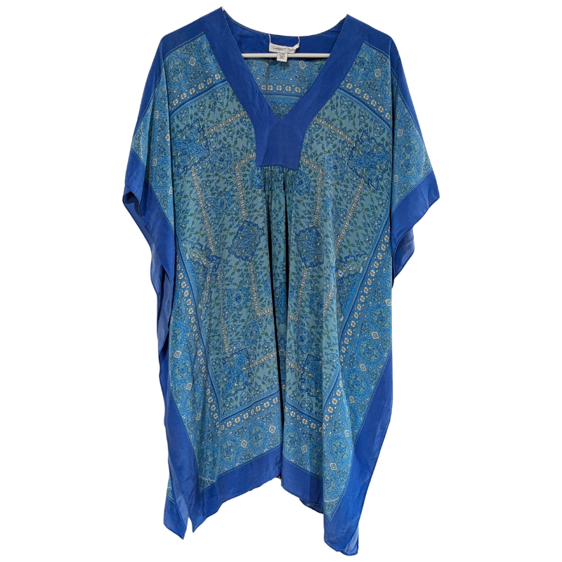 Coldwater Creek Women's 100% Silk Caftan Top, Blue, Size L/XL, Tunic