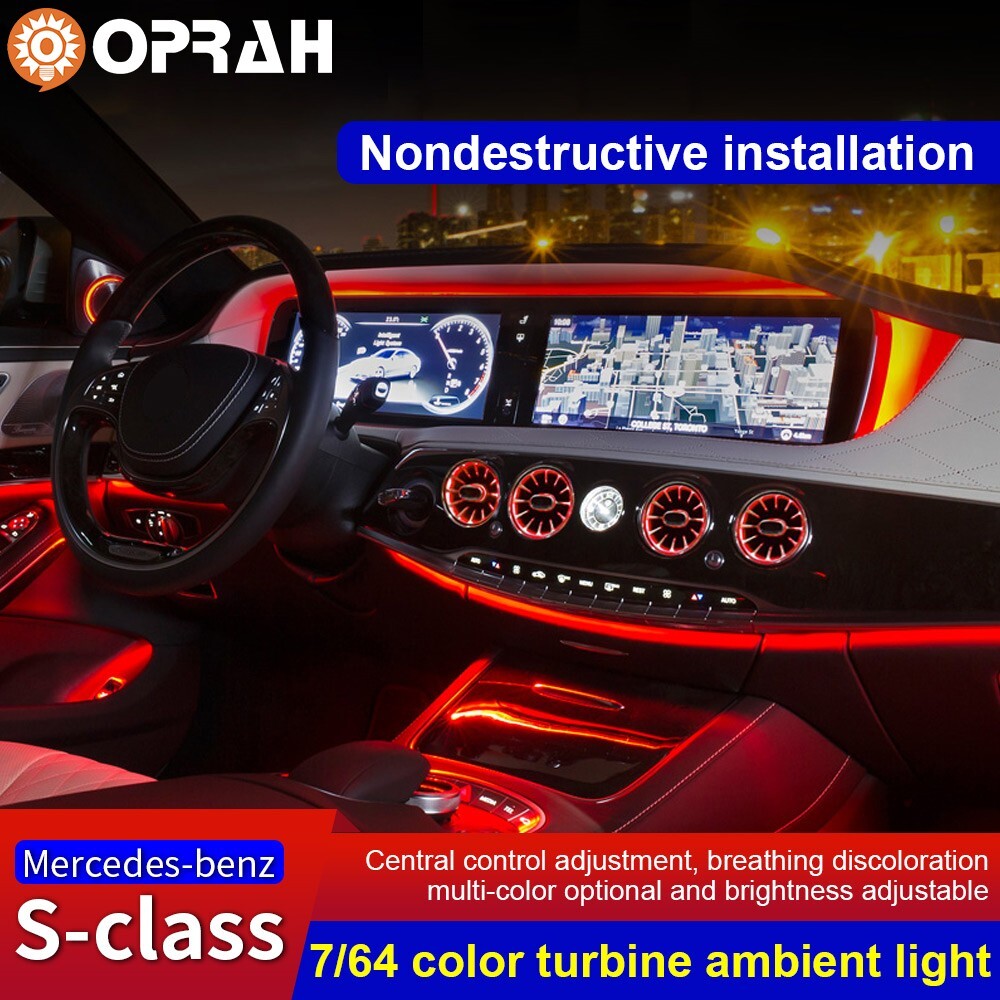 Front&Rear Air Vent 7/64 Colors LED Ambient Light For Mercedes Benz S-Class W222