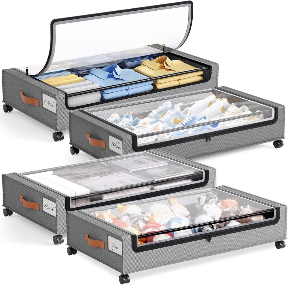 4-Pack Rolling Under Bed Storage Containers with Wheels