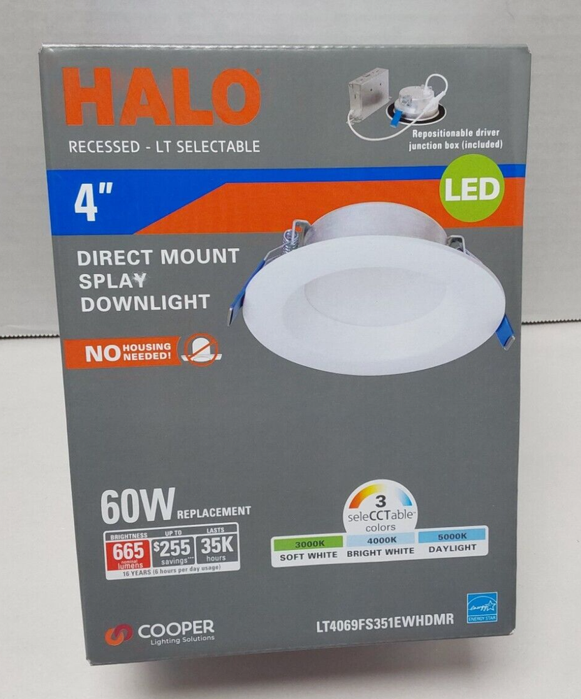 HALO 4-Inch Canless LED Recessed Light 600 Lumen 3-5K CCT White