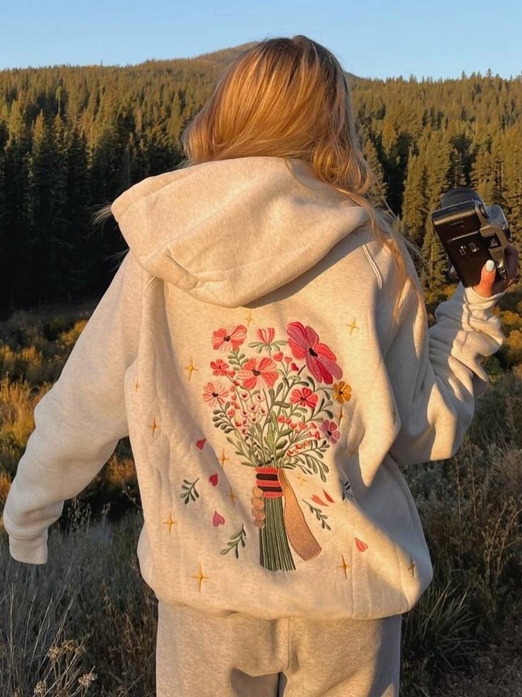 Vintage Oversized Floral Print Hoodie Crew Neck Sweatshirt Dandy Streetwear