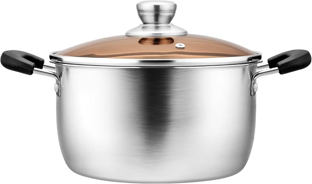 4 Quart Stainless Steel Stockpot with Lid for Cooking Soup and Heat-Resistant Meals