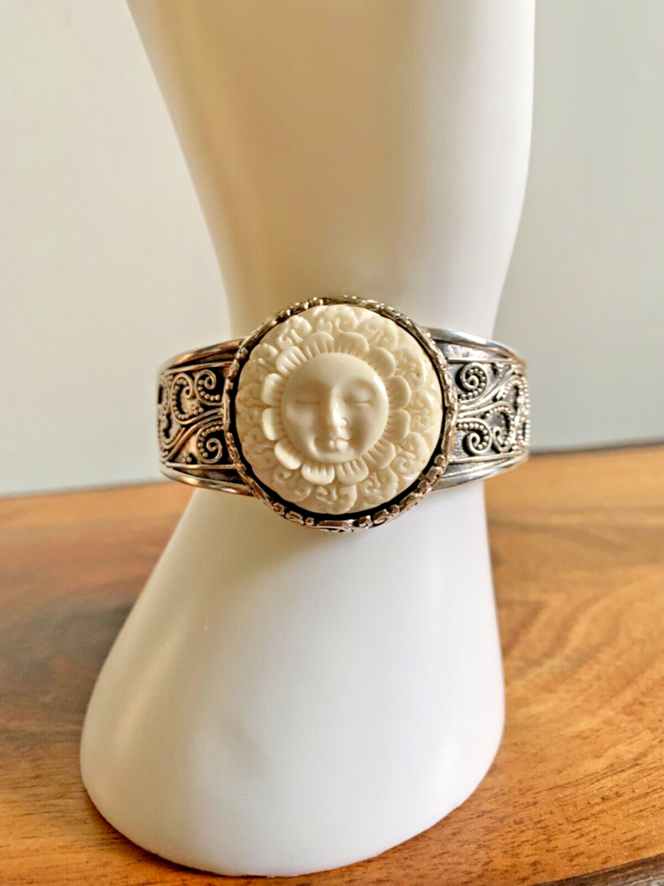 Bali Goddess Carved Cuff Bracelet in Sterling Silver - 7.50 in.