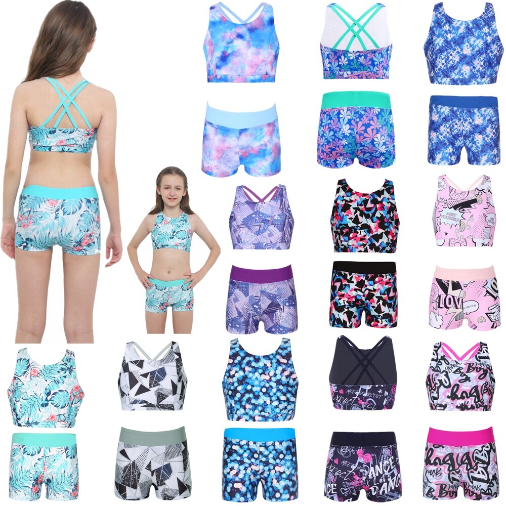 Girls Printed Bikini Set Criss Cross Back Swimwear 2 Piece Swimsuit Bathing Suit