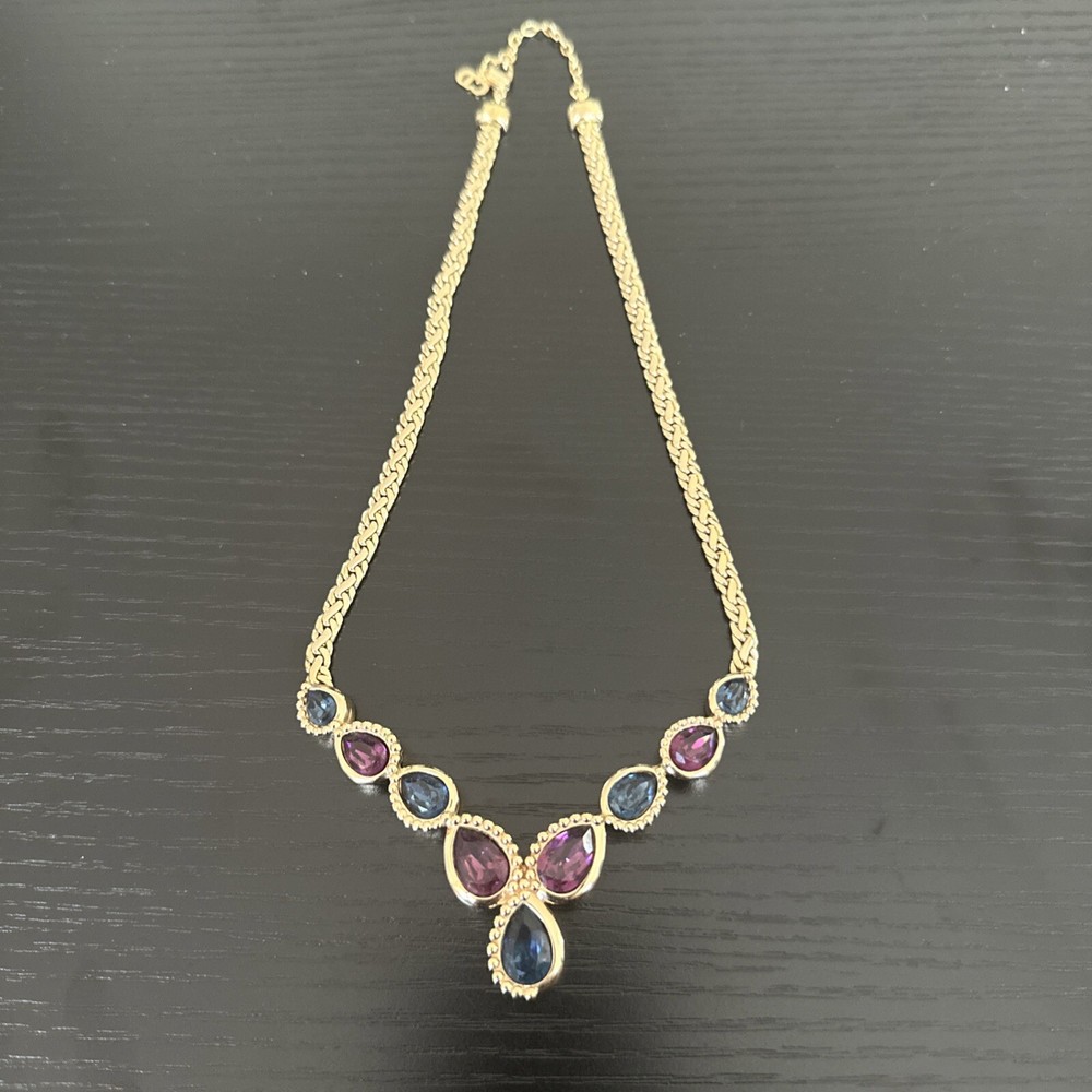 Vintage Christian Dior Blue Purple Crystal Statement Necklace