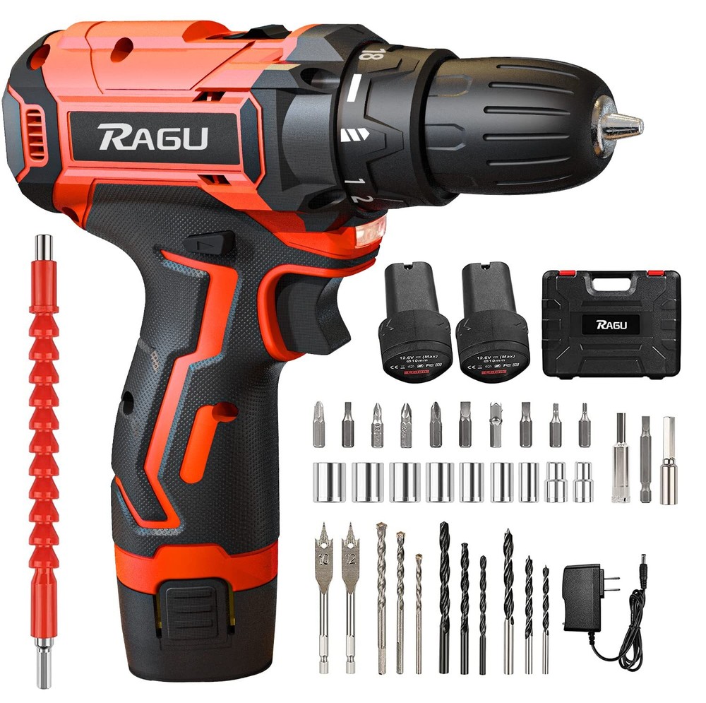 Cordless Drill 12v 34pcs Drill Driver Set with 2 Batteries Drill Set with 2 V...