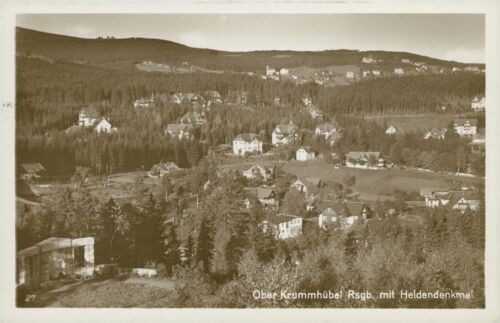 Postcard Ober-Krummhübel Krkonoše Mountains with hero monument 1928 (No. 9306)