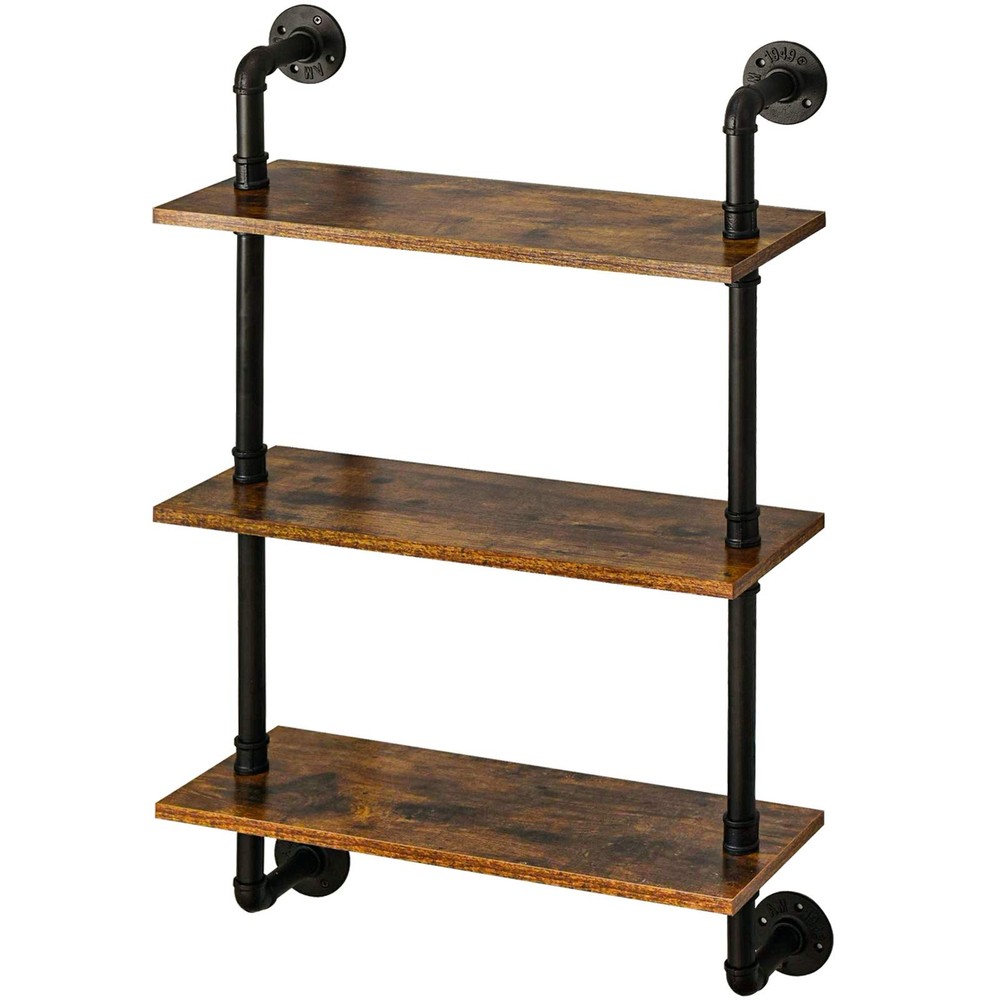 Industrial Pipe Shelf Bracket - 3-Tier Retro Wall Mounted Floating Shelf for Wood