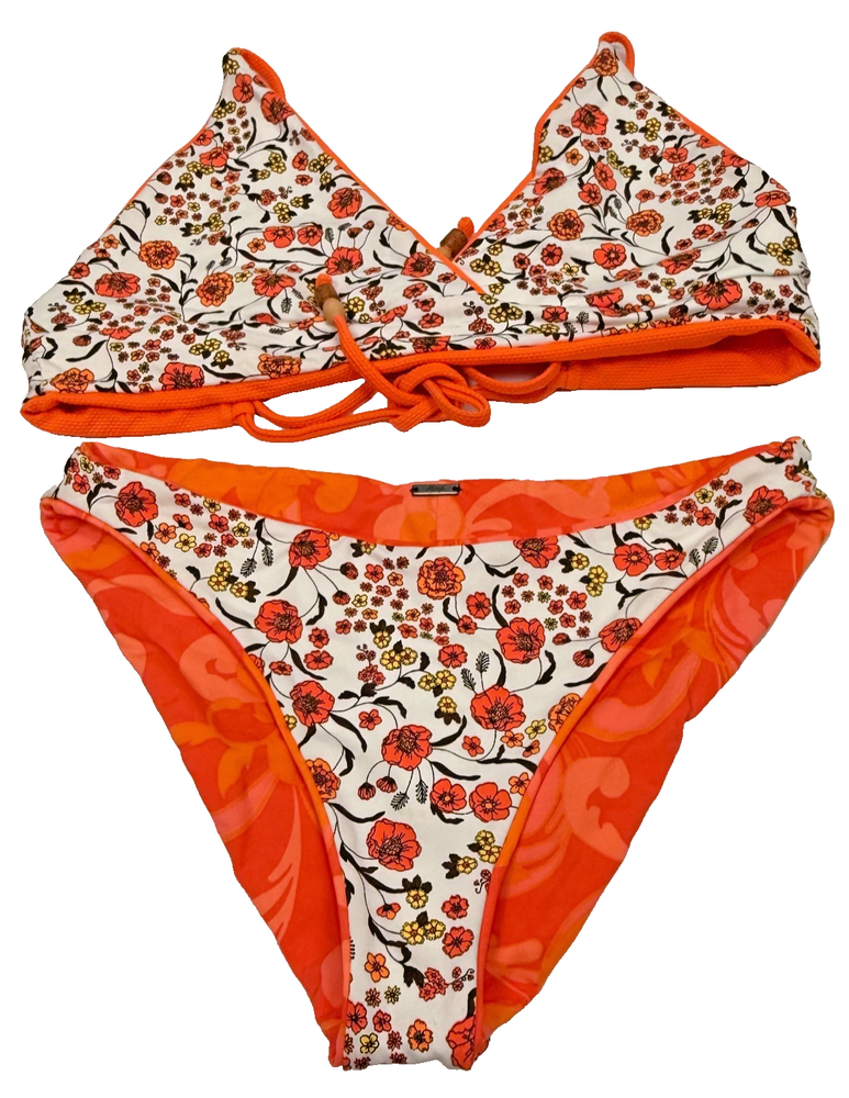 Maaji Reversible Designer  2 piece Bikini Set Medium Floral Cheeky Bottom Swim