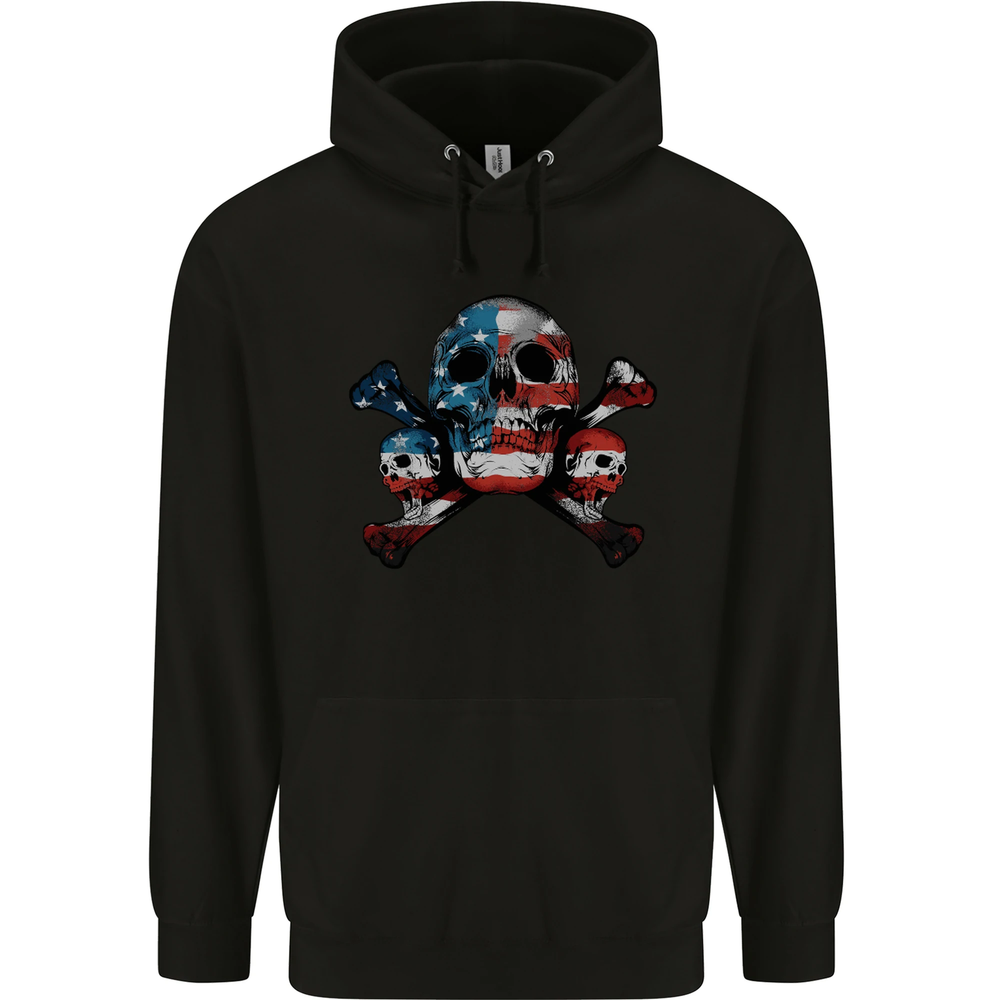 Skulls USA Flag America Biker Motorbike Mens 80% Cotton Hoodie