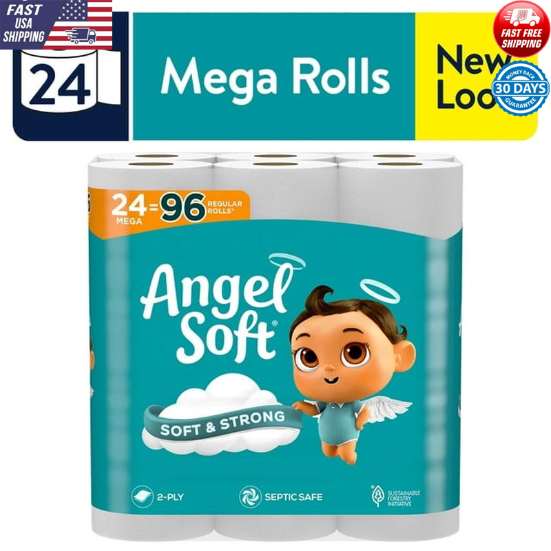 24 Mega Rolls Soft Strong 320 Sheets 2-Ply Toilet Paper Septic Safe Bulk Tissue