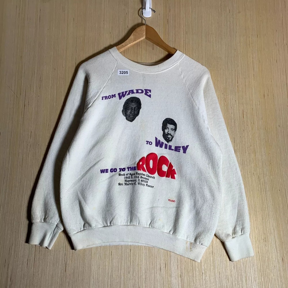 Vintage Rock in Roll Baptist Church Sweater Adult Large White Long Sleeve Men's