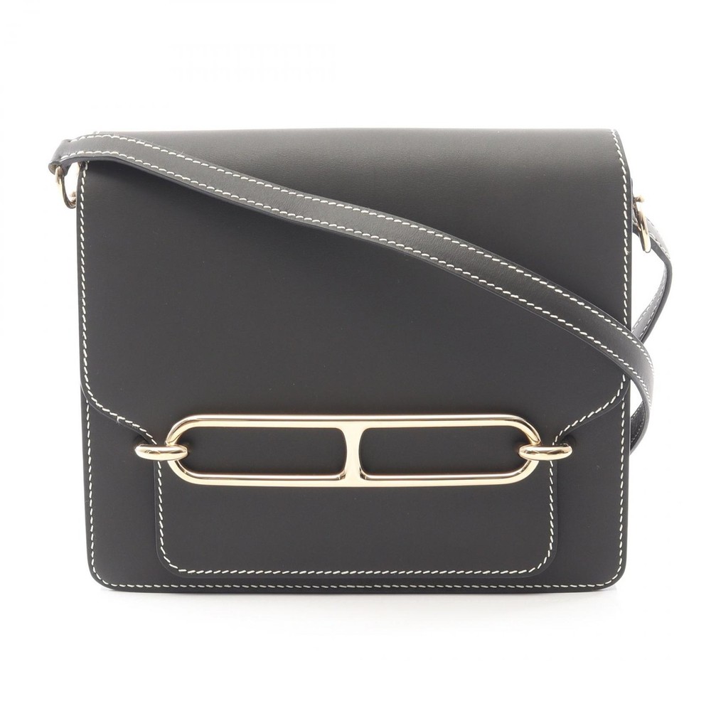 HERMES Roulis 23 Shoulder crossbody Bag T Sombrero leather Black brown Used GHW