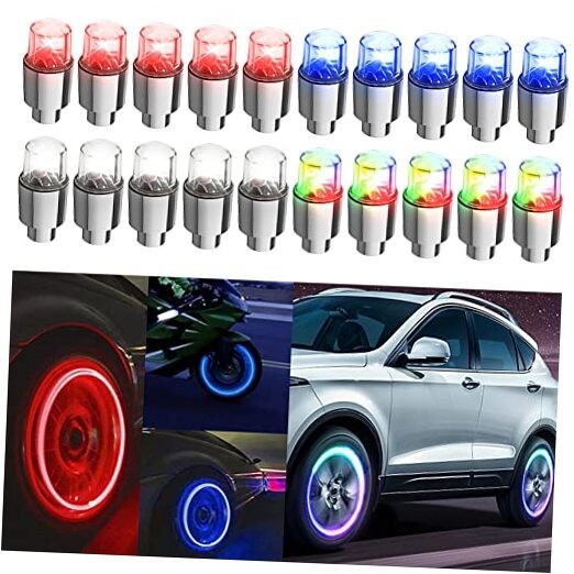 20PCS LED Wheel Lights - 5 Red, 5 Blue, 5 Colorful, 5 White Tire Valve Caps